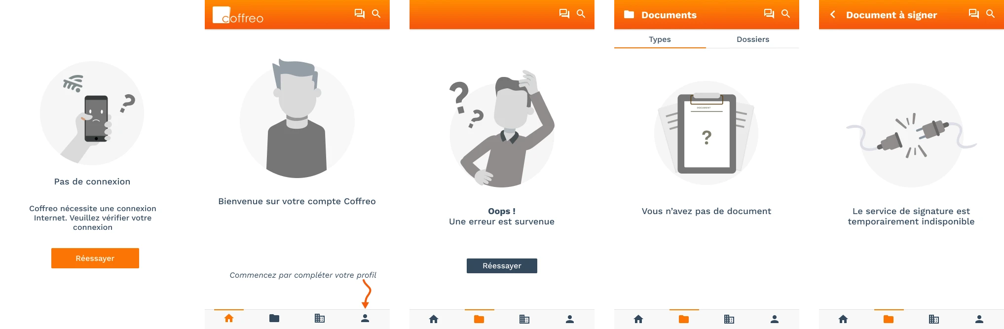 Empty state de l'app mobile